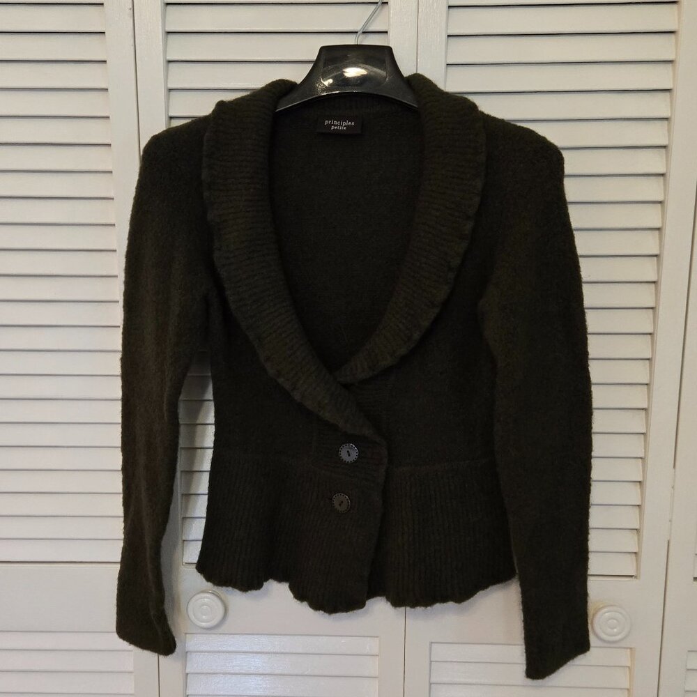 Olive Green Mohair and Wool Blend Ruffled Cardigan - Size S